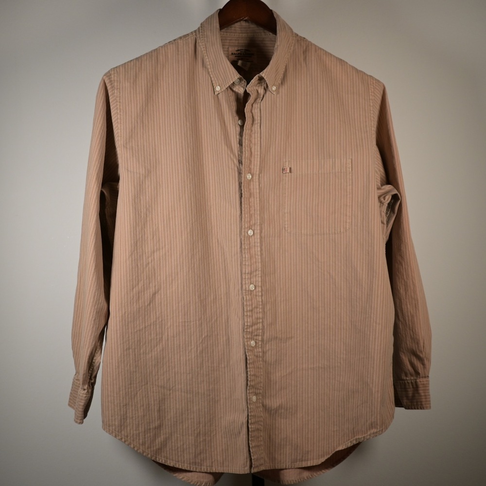 Ralph Lauren Jeans Company Mens XL Striped Button Down Shirt Tan Cotton